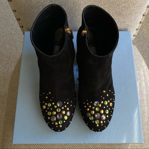 Worn x1 Prada Suede Crystal Embellishments Boots - Picture 7 of 12